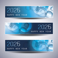 Wall Mural - set of blue patterned horizontal christmas, happy new year headers or banners design for web - 2025
