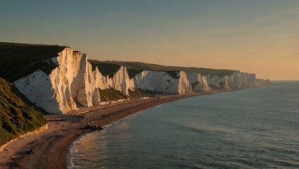 Wall Mural - The White Cliffs of Dover during golden hour.