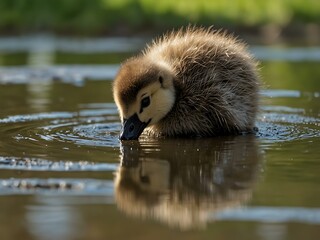 Sticker - Thirsty Canada Goose gosling drinking in a park.