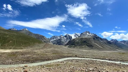 Wall Mural - Himalayan mountain view at batal with chenab river in lahaul, gramphu-batal-kaza road himachal pradesh, India