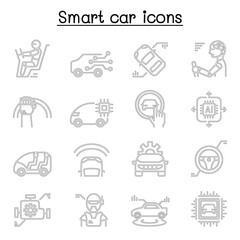 smart car icon set in thin line style