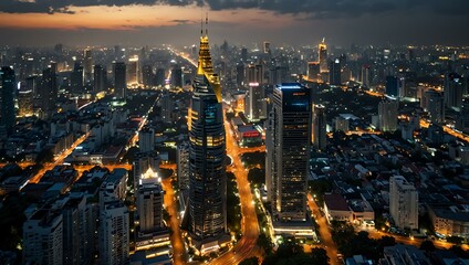 Wall Mural - Top view of Bangkok cityscape.