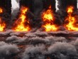 © Nopadon - A dramatic scene featuring flames and dense smoke, creating an intense atmosphere, possibly depicting destruction or a fiery environment.