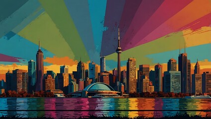 Wall Mural - Toronto skyline in vibrant pop art style.