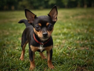 Wall Mural - Toy terrier on the grass.