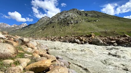 Wall Mural - Himalayan mountain view at Jilang with chenab river in lahaul, gramphu-batal-kaza road himachal pradesh, India