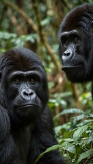 Canvas Print - Two silverback gorillas in the rainforest.