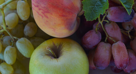 Wall Mural - Grapes and various autumn fruits on the table