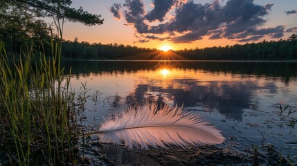 Poster - Serene Sunset Reflection Over Tranquil Lake Surface