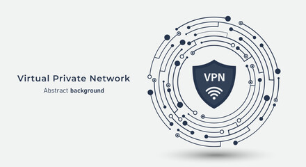 Leinwandbilder - VPN. Virtual private network icon on a circuit board background. Concept of secure VPN connection, cyber security technology and privacy. Vector illustration.