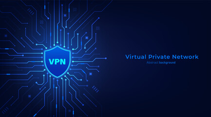 Leinwandbilder - VPN. Virtual private network icon on a circuit board background. Concept of secure VPN connection, cyber security technology and privacy. Vector illustration.
