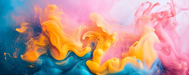 Poster - Abstract Swirls of Pink, Yellow, and Blue Ink in Water