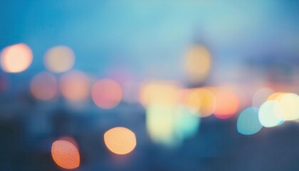 Poster - Vibrant Urban Dusk. Blurred Lights of a Modern Skyline Capturing the Transition Between Day and Night, Perfect for Abstract Wallpapers, City Themed Designs, and Dreamy Atmospheres
