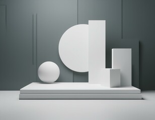 Wall Mural - minimalist white geometric podium display with sphere and rectangles studio platform 3d background