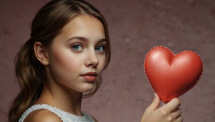 Wall Mural - Valentine's Day card with a girl and candy heart.