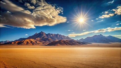 Wall Mural - Sunny desert landscape with mountains in the background, desert, sunny, landscape, mountains, nature, hot, arid, dry