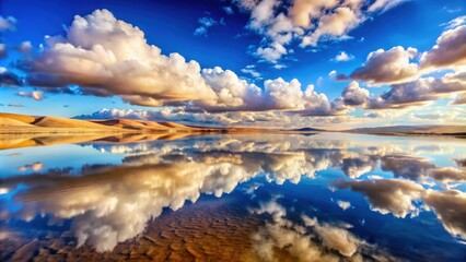 Wall Mural - Desert lake with stunning reflections of sky clouds, creating a beautiful landscape, desert, lake, sky, clouds, reflections