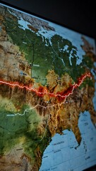 Wall Mural - Virtual map of Kyrgyzstan on a heads-up display.