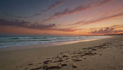 Wall Mural - Warm beach sands under a soft pastel-lit sky.