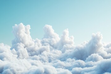 Sticker - A plane flies through a cloudy sky with white puffy clouds and blue horizon