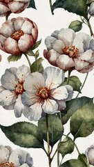 Wall Mural - Watercolor cotton flower illustration on white background.