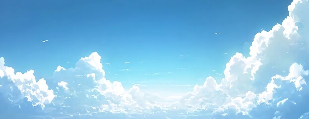 Aufkleber - A serene sky filled with soft, fluffy clouds under a bright blue backdrop, evoking tranquility and openness.