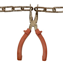 Wall Mural - old pliers holding rusty chain