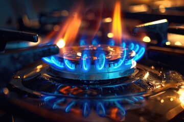 Sticker - A gas stove with blue flames burning on top