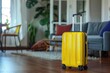 © Ева Поликарпова - A lone yellow suitcase sits on a hardwood floor, ready for travel