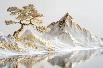 Wall Mural - A golden tree sits atop a mountain, offering breathtaking views