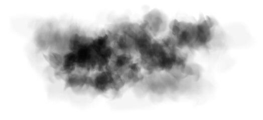 Bright black Smoke Cloud Illustration. Fantastic black smoke. Magic smoke. Smog cloud on podium or stage. Fog vapor over ground or water surface, magic haze.