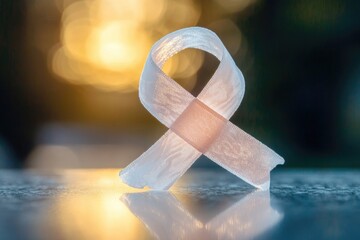 Poster - A white ribbon sits on top of a table, simple and elegant