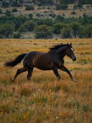 Canvas Print - Wild horse galloping across a meadow.