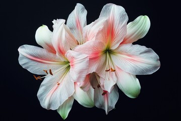 Canvas Print - A cluster of pink and white flowers arranged against a dark, contrasting black background