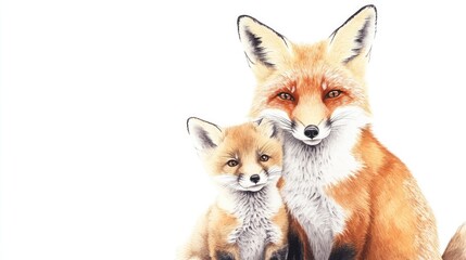 Sticker - A gentle mother fox cradles her newborn pup in this whimsical watercolor illustration