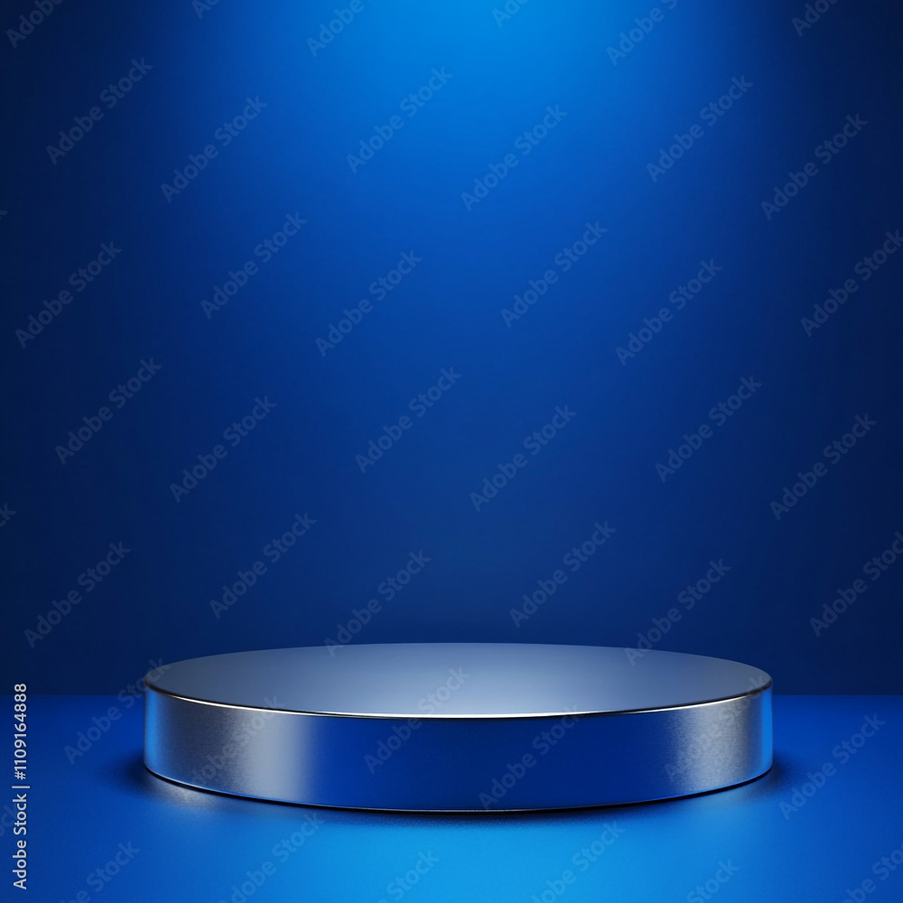 Blue Background with Silver Pedestal Product Display Minimalist Stand ...