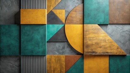 Wall Mural - abstract geometric wall decor with a modern and chic design in tones of gold, green, and brown