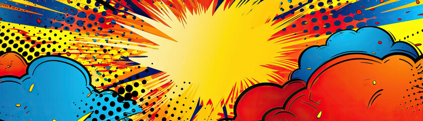 Comic Book Action: Comic book colors like action red, speech bubble yellow, and superhero blue create a comic book action theme