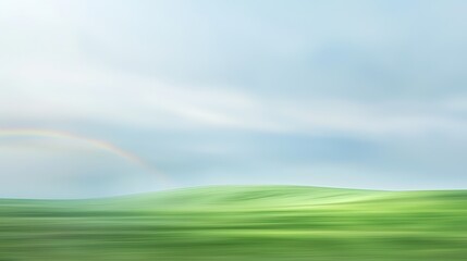 Wall Mural - Lush green landscape with soft clouds and rainbow