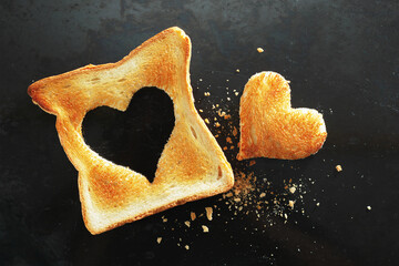 Wall Mural - Toast with a heart-shaped cutout