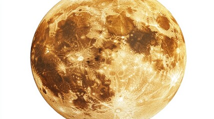 Wall Mural - Stunning close-up view of a golden moon against a white background