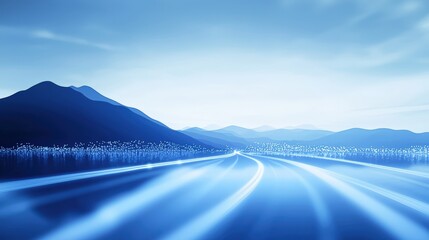 Wall Mural - serene blue landscape with flowing light trails