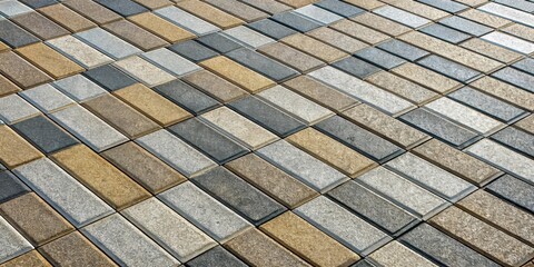 Wall Mural - A repeating pattern of rectangular tiles in shades of brown, gray, and white creates a visually engaging and textured surface.