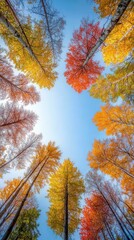 Wall Mural - Colorful autumn trees reaching for the sky