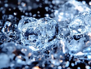 Fototapete - Ice cubes with water droplets