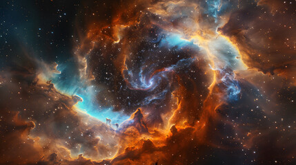 Wall Mural - A spiral galaxy with a bright orange center