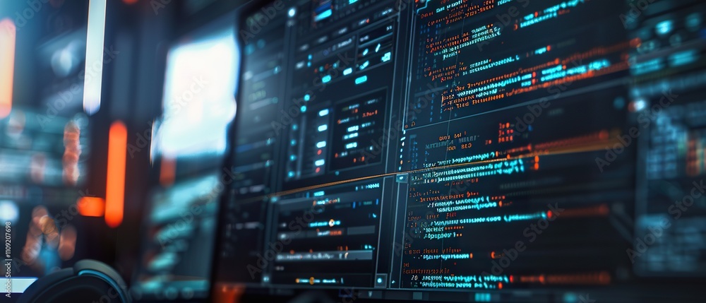 High-Quality Close-up of a Computer Screen Displaying Complex UI Design ...
