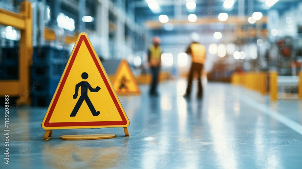 Labor inspection and safety control concept. Warning sign in industrial ...