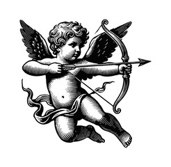 Wall Mural - cherub engraving black and white outline