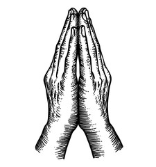 Wall Mural - hand pray gesture engraving black and white outline